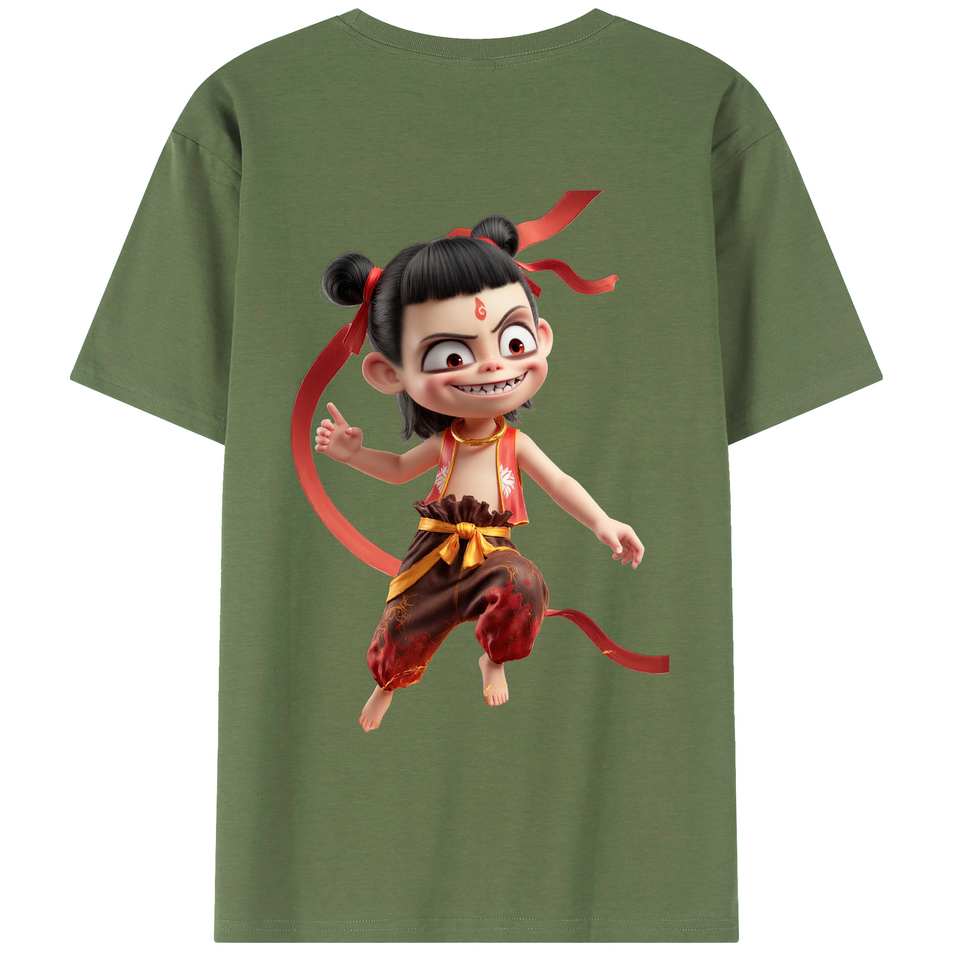 （画像用） Ne Zha 2 ナタ 魔童の大暴れ 綿100％ メンズ半袖Tシャツ（バックプリント） 通気性